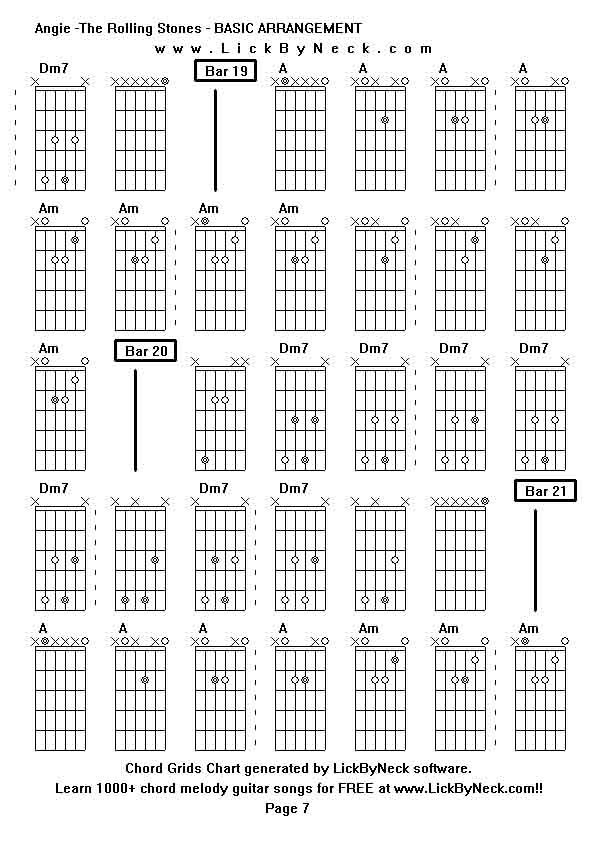 Chord Grids Chart of chord melody fingerstyle guitar song-Angie -The Rolling Stones - BASIC ARRANGEMENT,generated by LickByNeck software.